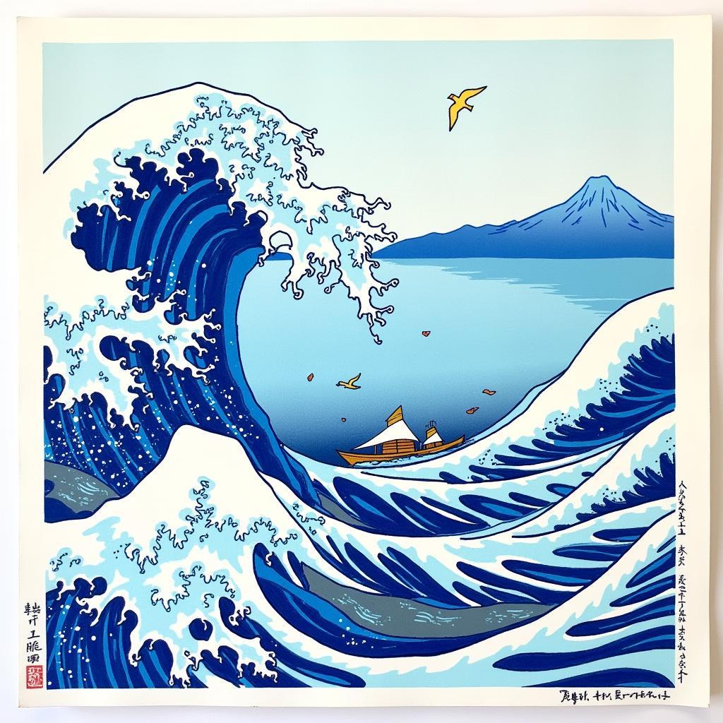 Japanese Woodblock Print Featuring the Seigaiha Wave Pattern