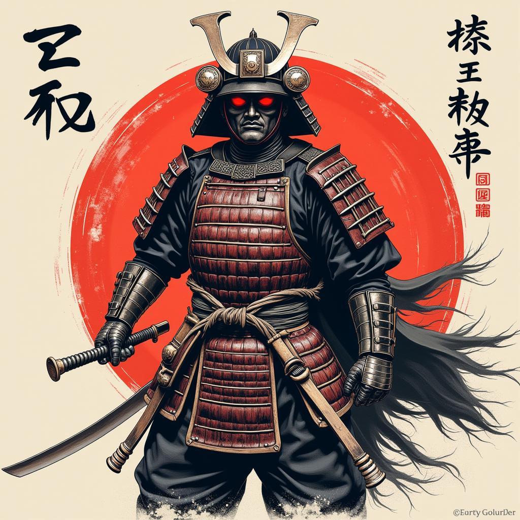 Samurai-themed Japanese Art T-shirt Design