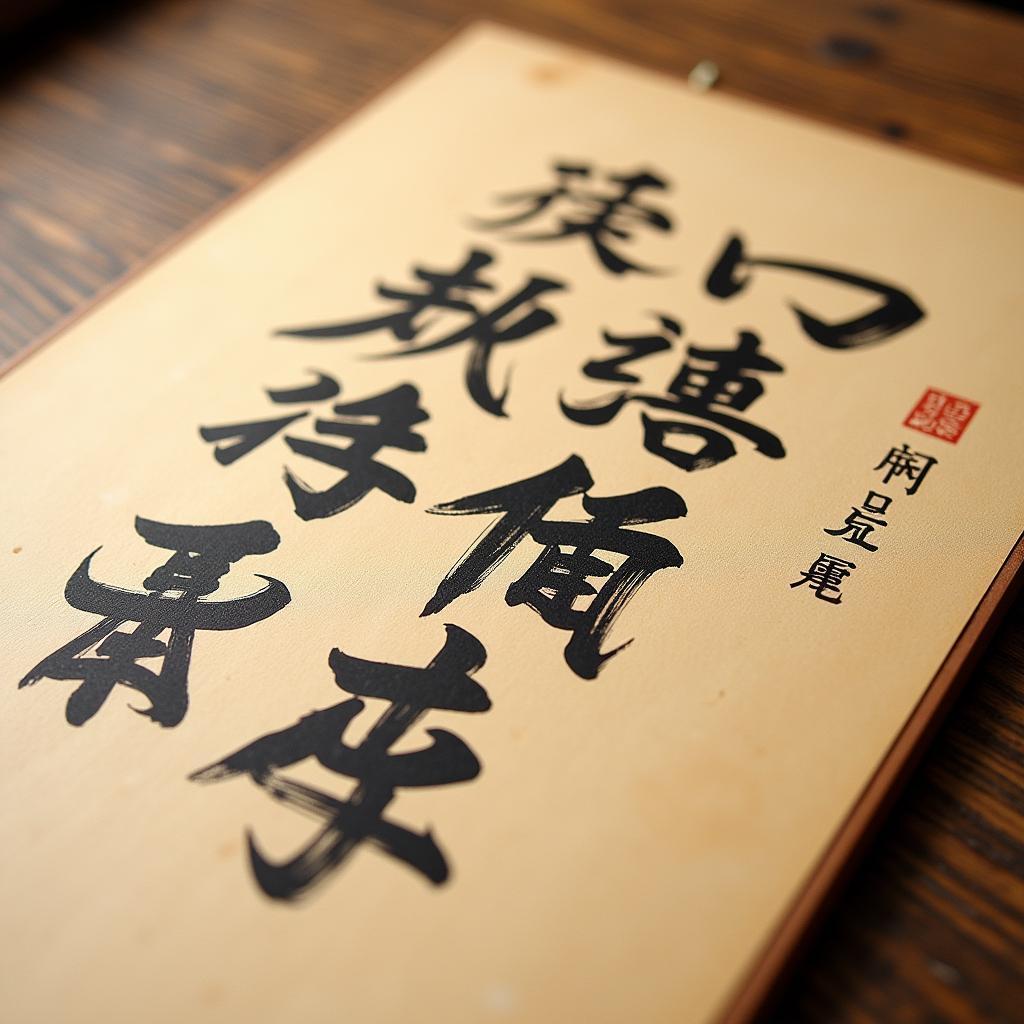 Traditional Japanese Calligraphy on a Shikishi Board