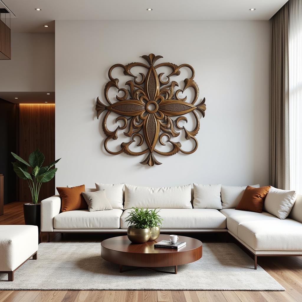 Jere metal wall art displayed in a modern living room