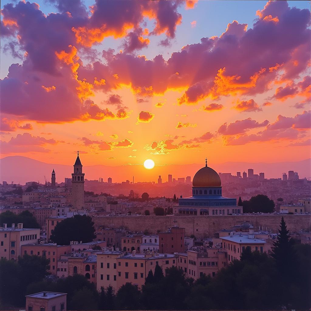 Jerusalem Sunset Painting Impressionist Style