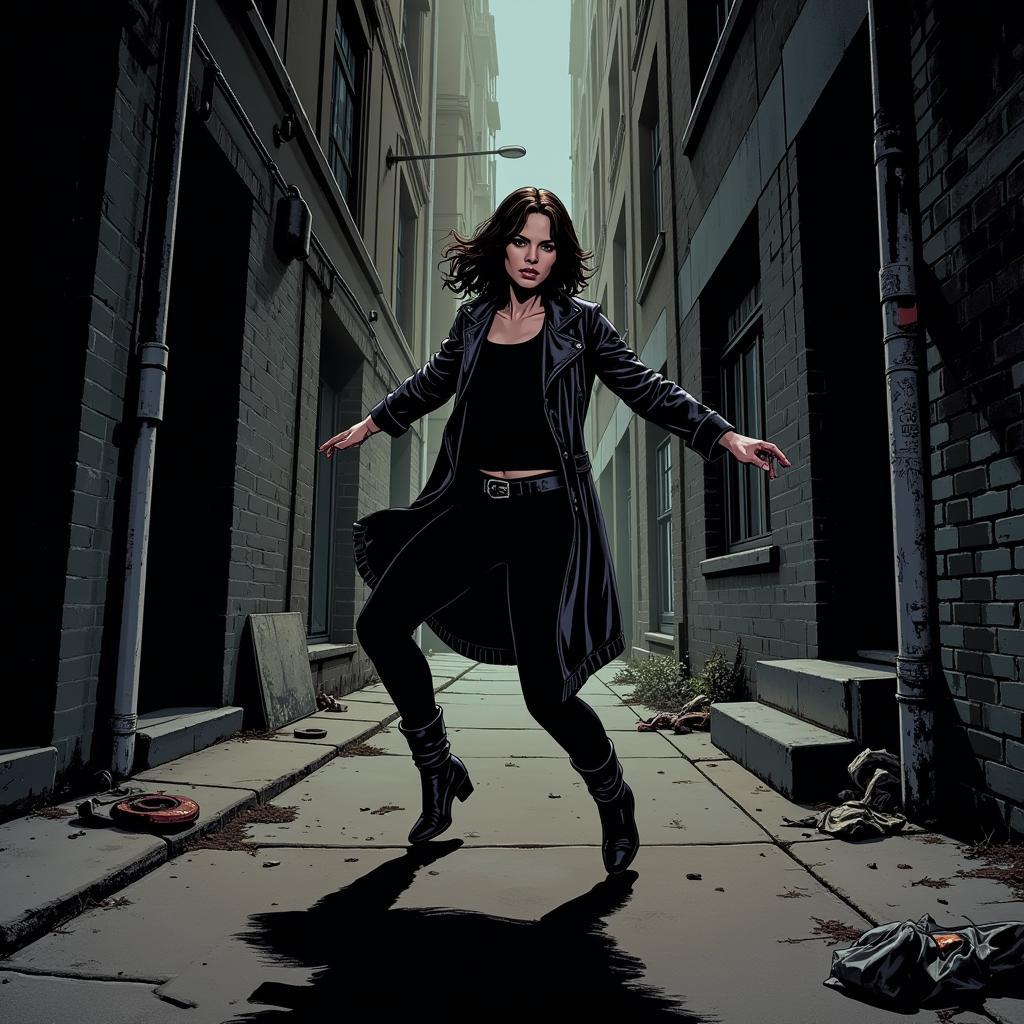 Jessica Jones in an alleyway fight scene