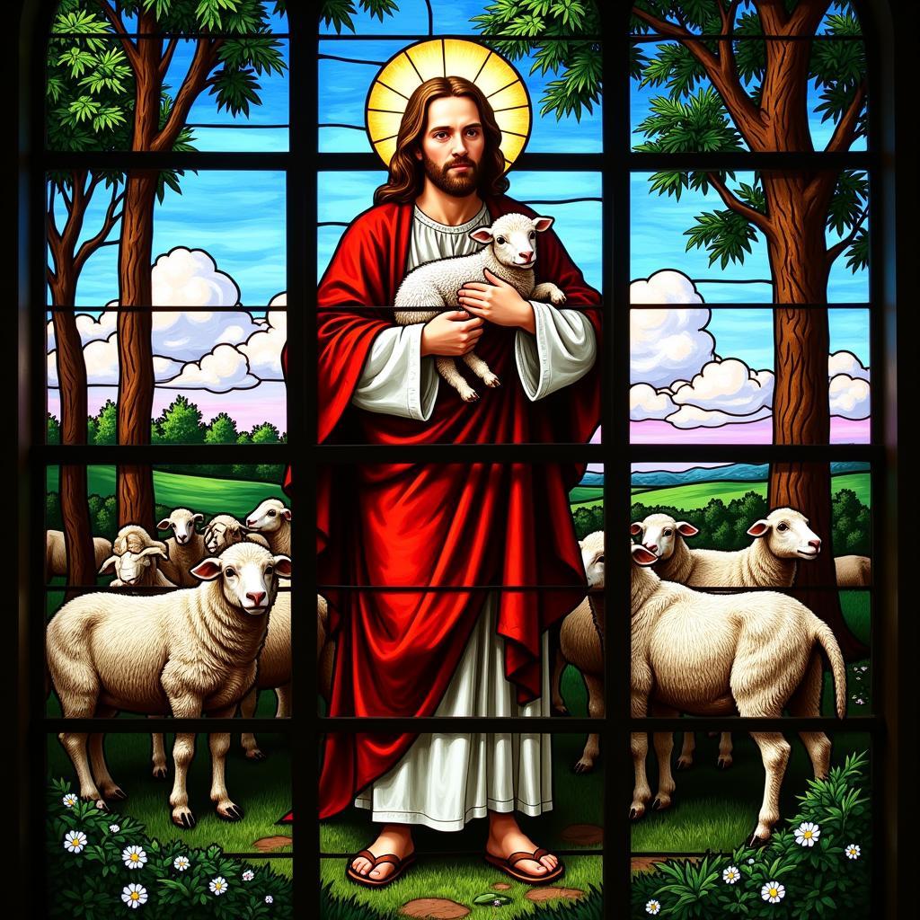 Stained Glass Depiction of Jesus the Good Shepherd