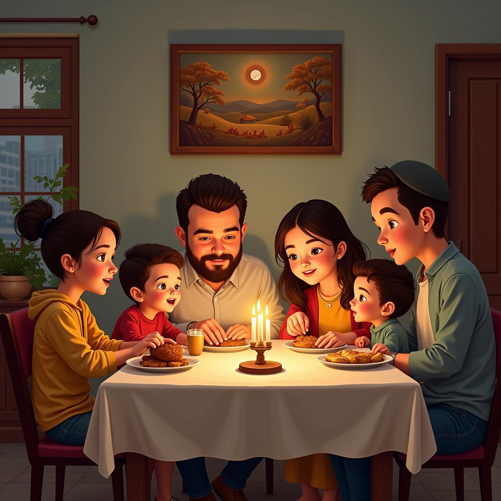  Heartwarming Scene of a Family Gathered Around a Shabbat Table