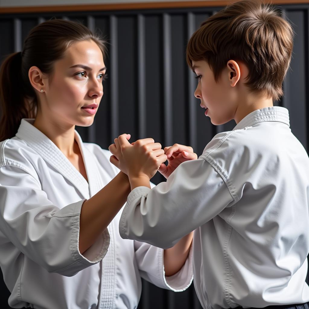 Instructor guiding a student at JK Martial Arts Academy