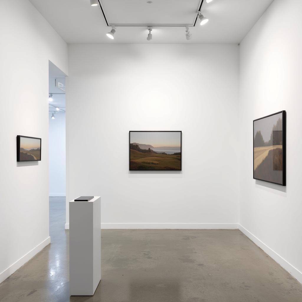 Joe Andoe minimalist landscape painting in gallery setting