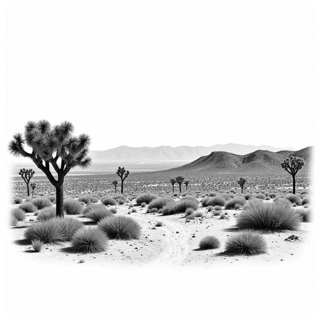 Black and White Joshua Tree Art Print in Desert Landscape