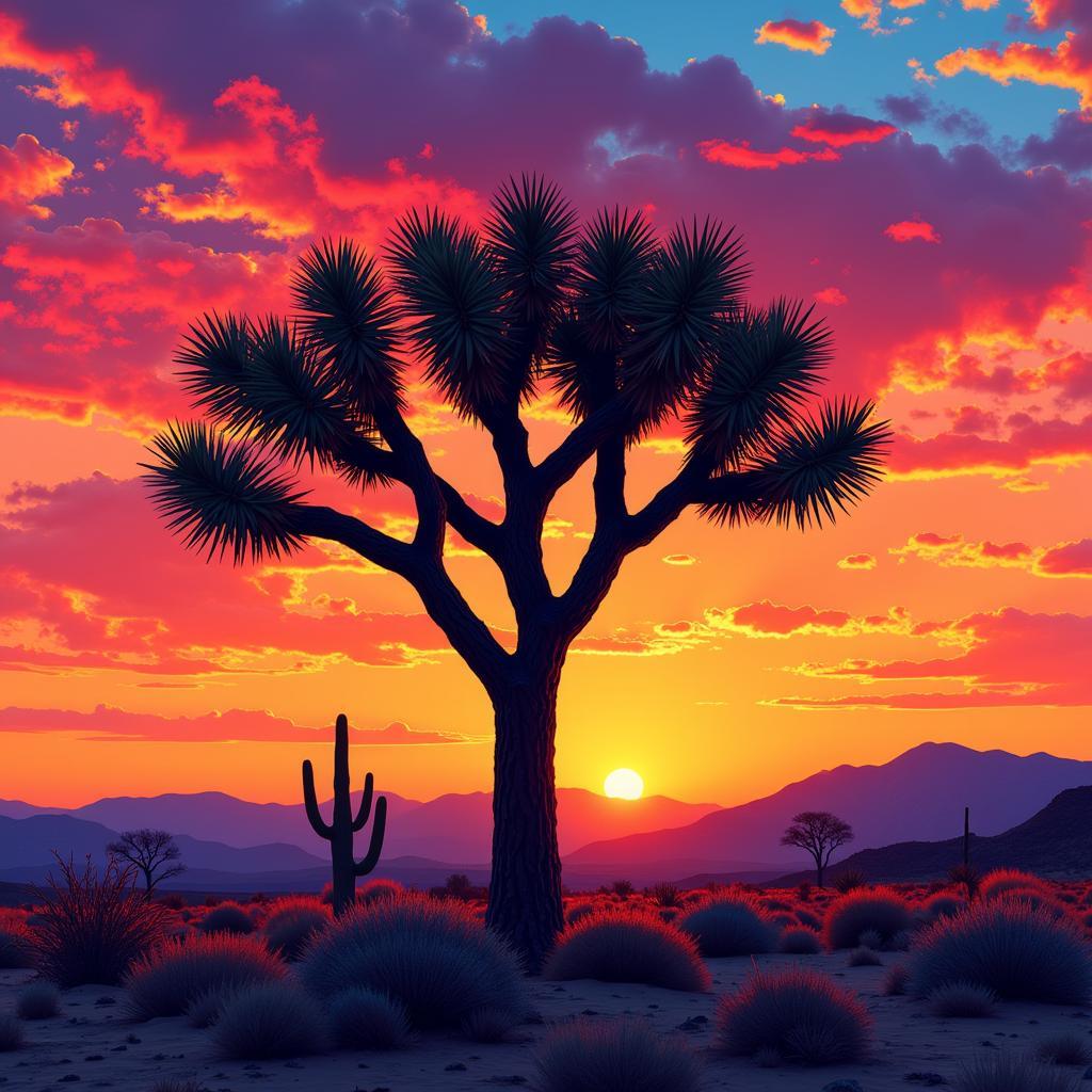 Joshua Tree Art Print with Colorful Sunset