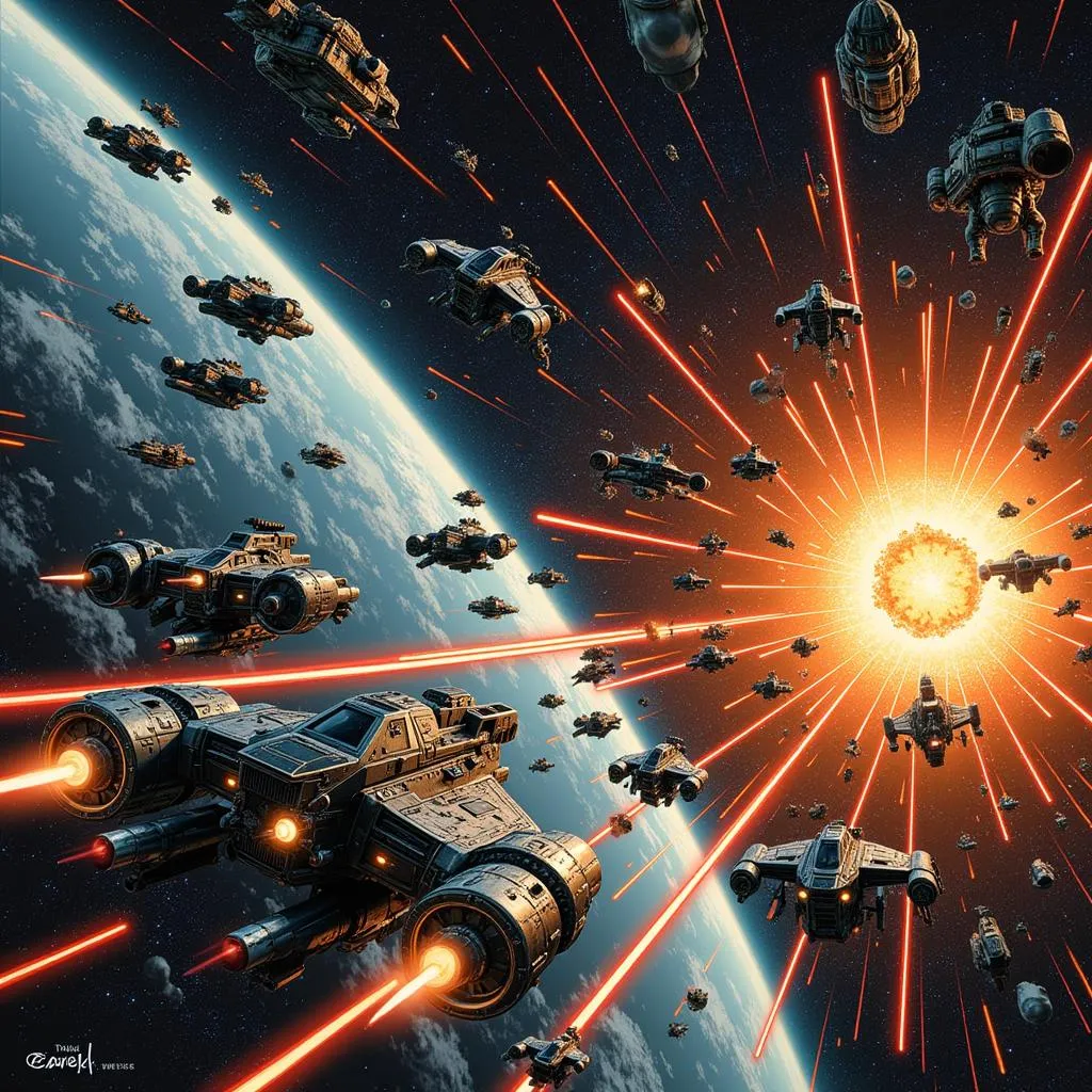 Space Battle Scene from Juan Gimenez Art Book