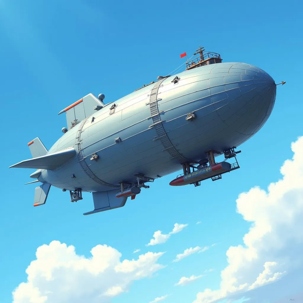 Tác phẩm airship art với hình ảnh khinh khí cầu bay trên bầu trời xanh