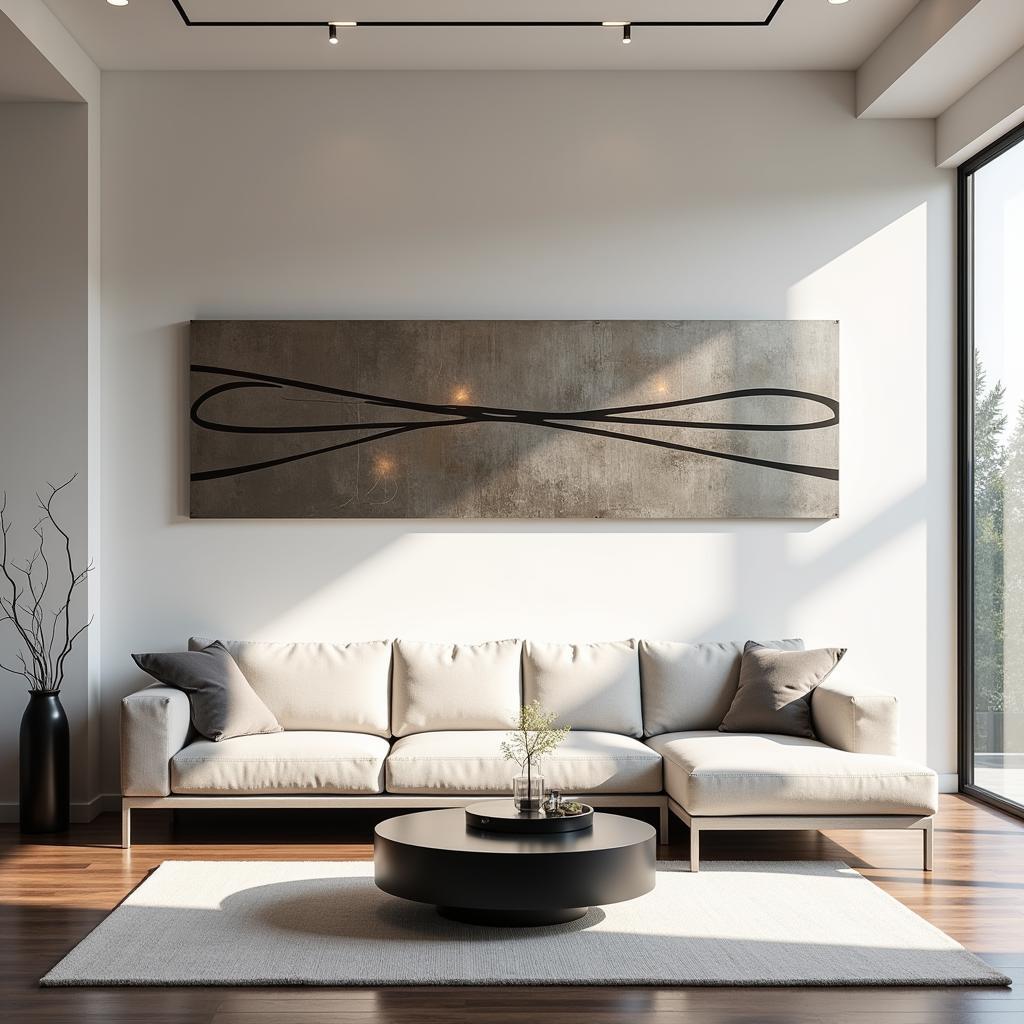 Modern Living Room with Rectangular Metal Wall Art