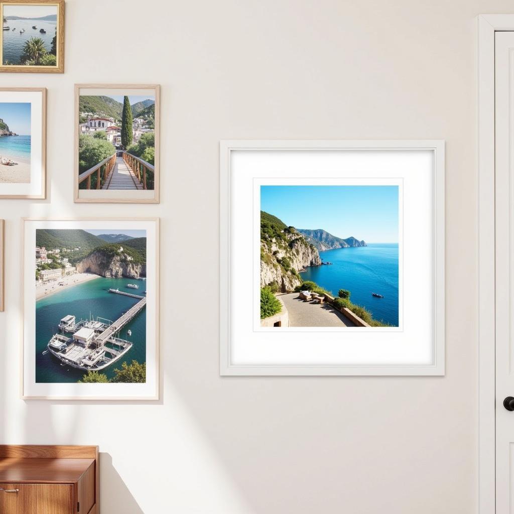 Framed Amalfi Coast print on a gallery wall