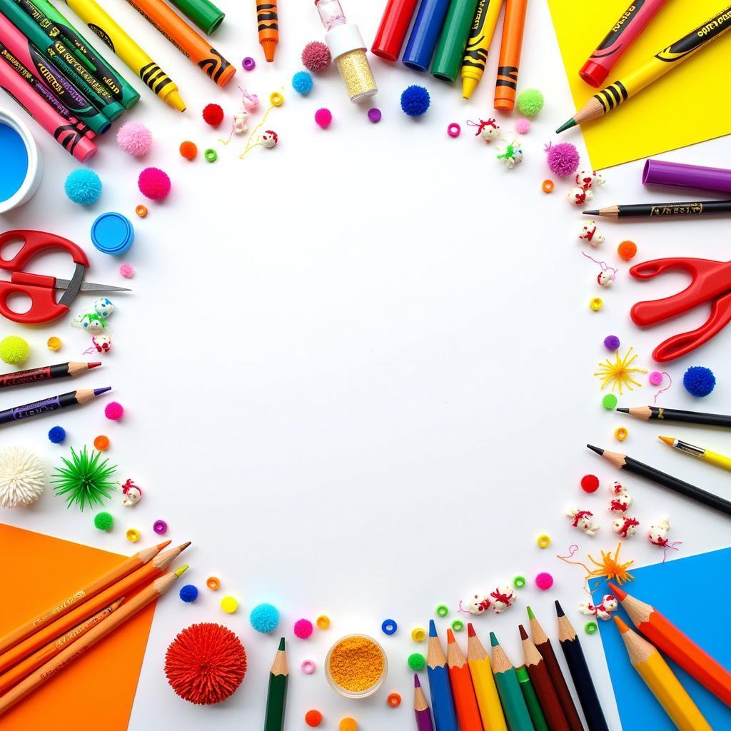 Colorful assortment of kids' art supplies