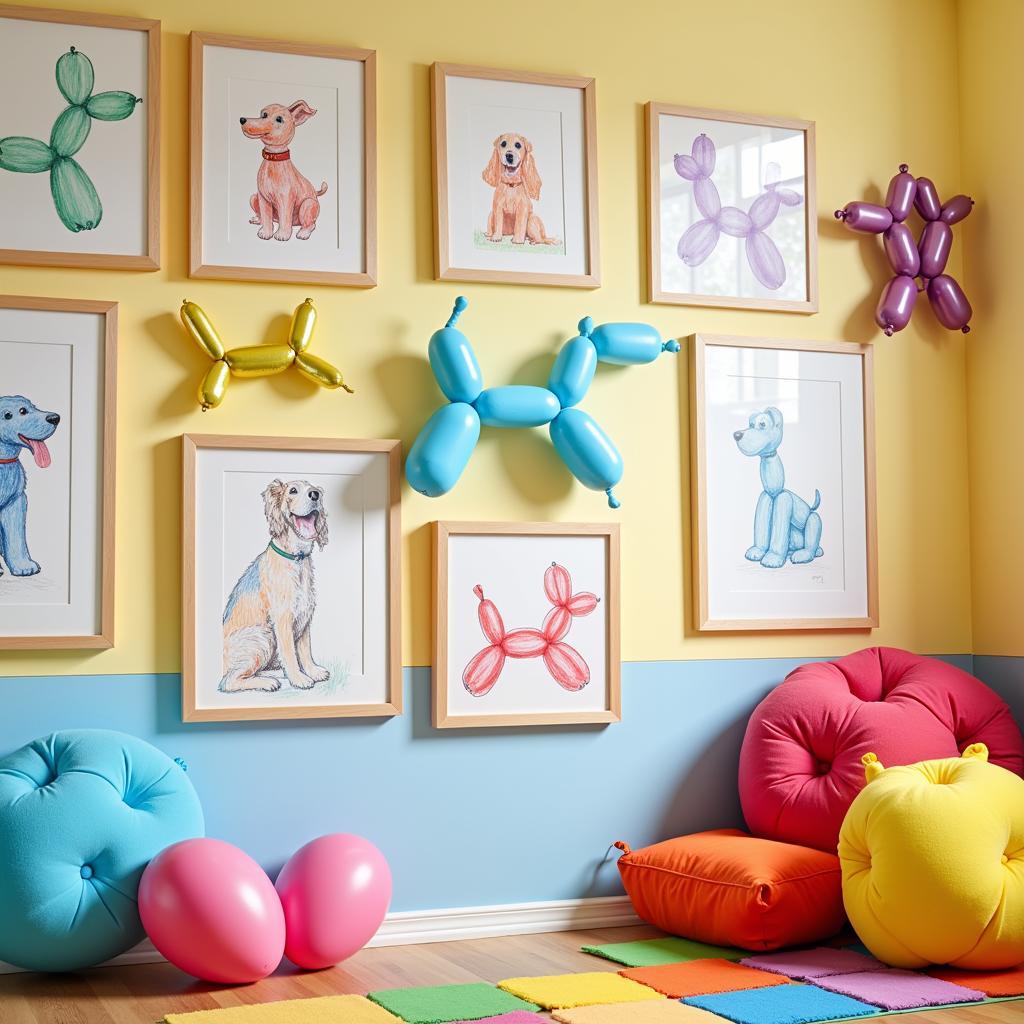 Kids Playroom Decorated with DIY Balloon Dog Wall Decor