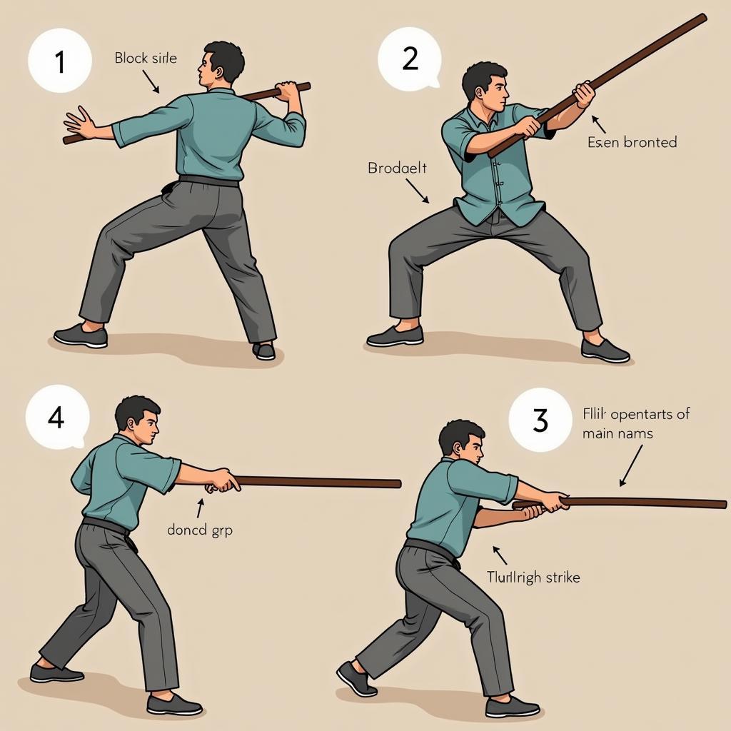 Basic rattan stick techniques: grip, stance, strike, block