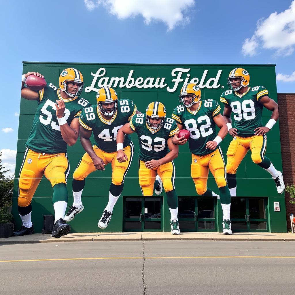 Lambeau Field mural depicting legendary Packers players