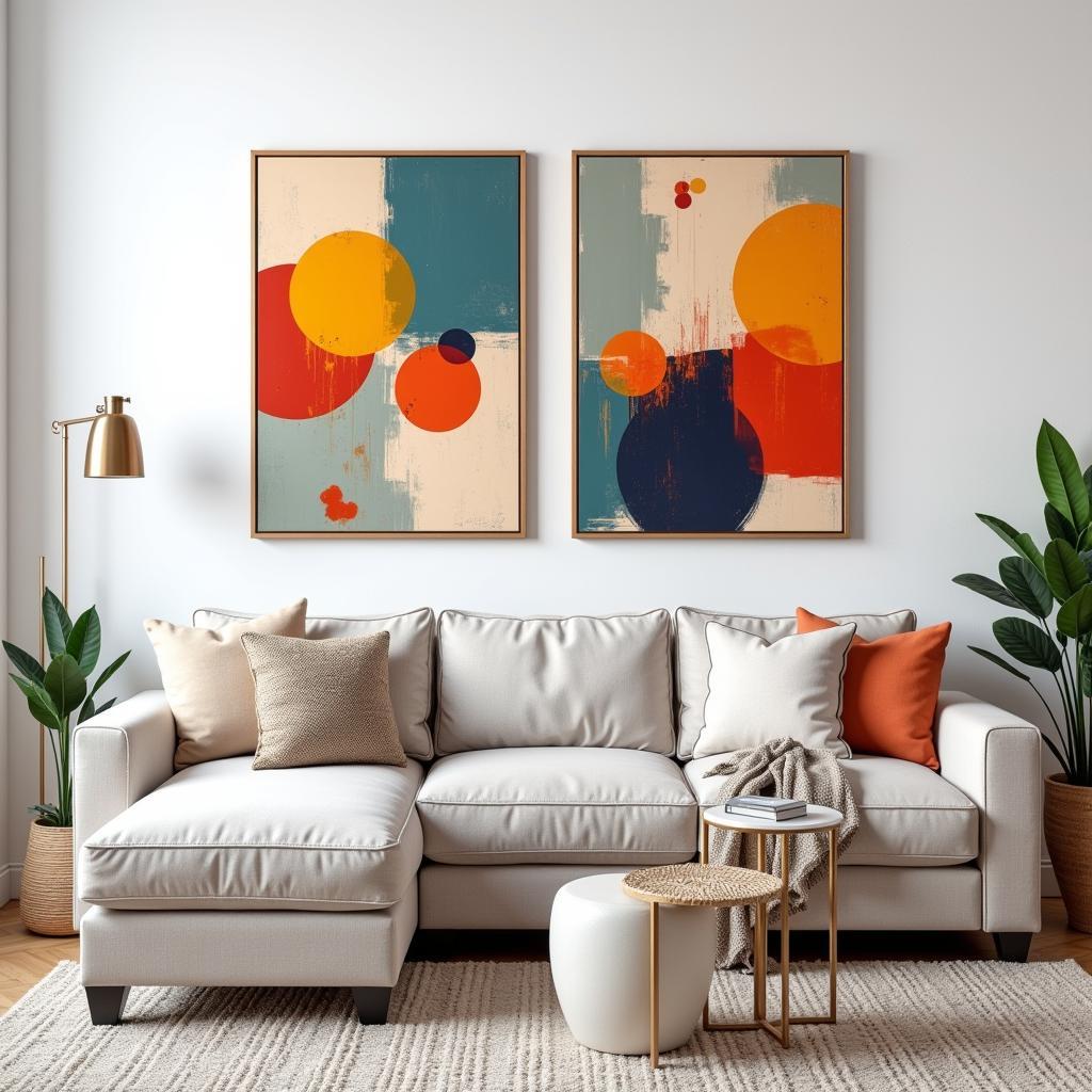 Large Abstract Wall Art Set of 2 in a Living Room