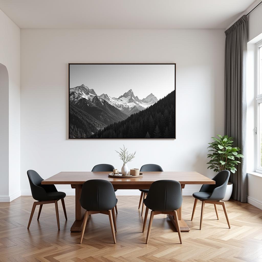 Spacious Dining Room with Large Landscape Canvas Wall Art