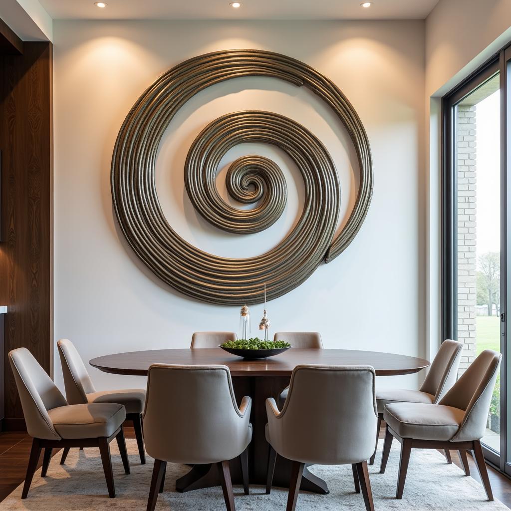 Large Metal Spiral Wall Art in Dining Room