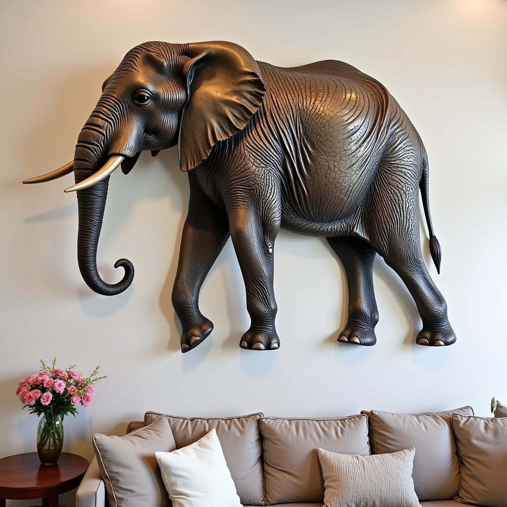 Large-Scale Elephant Metal Wall Art for Living Room Decor