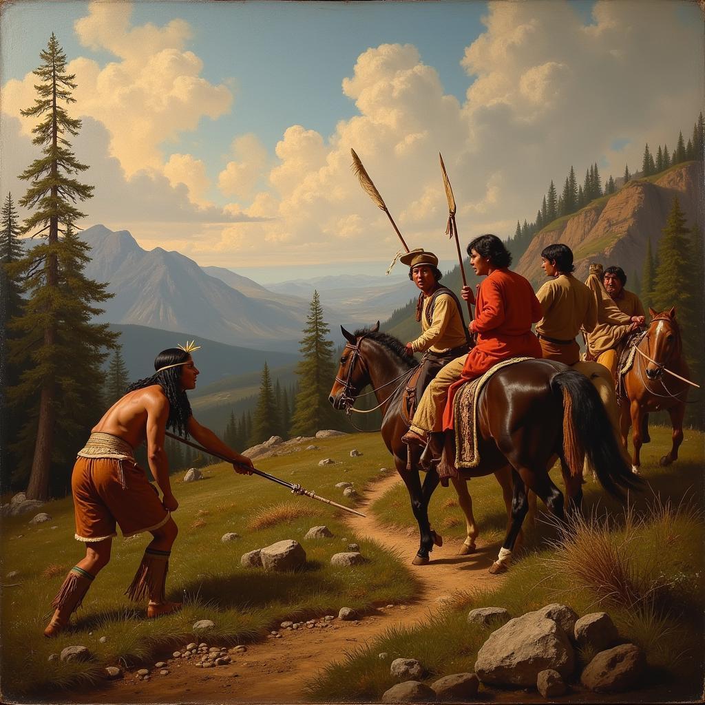 19th Century Oil Painting Depicting a Scene from The Last of the Mohicans