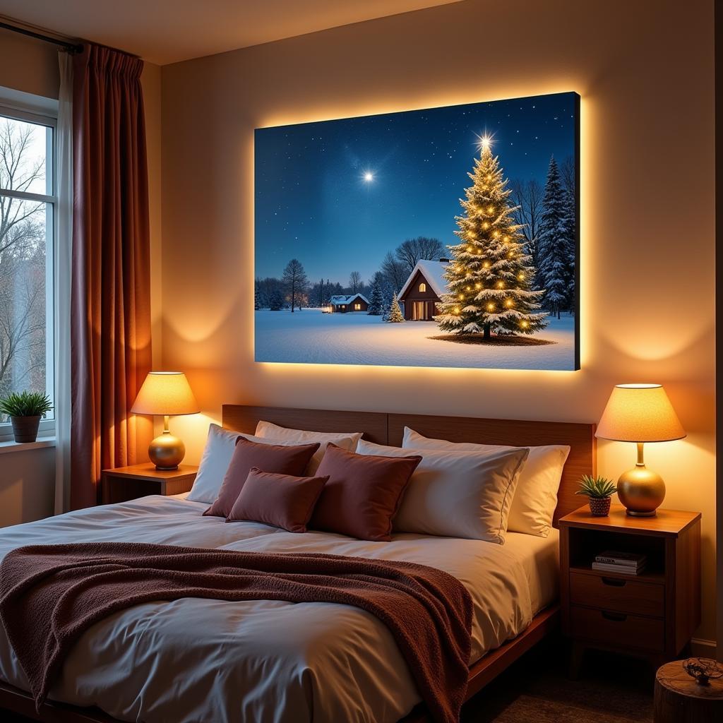 LED Canvas Christmas Wall Art in a Bedroom