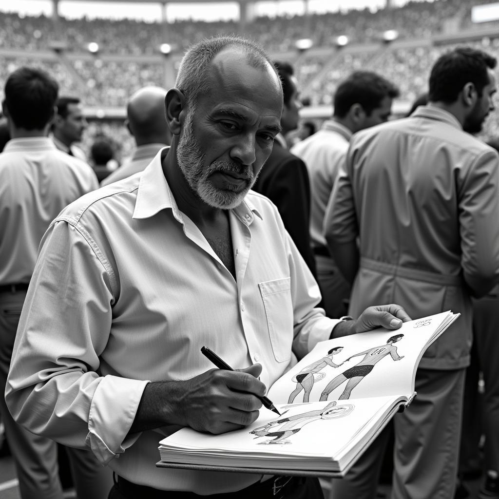 Leroy Neiman sketching athletes at the Olympic Games