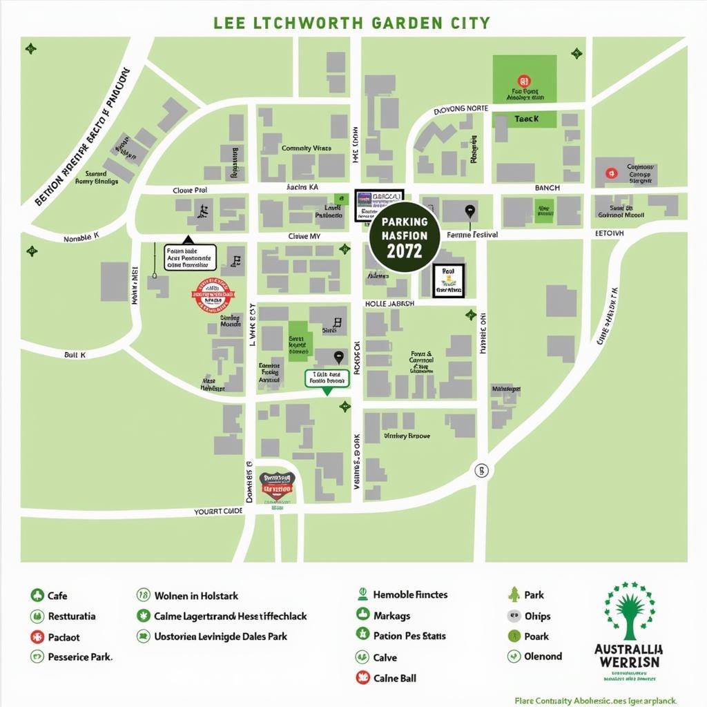 Map highlighting key locations for Letchworth Arts and Crafts Festival