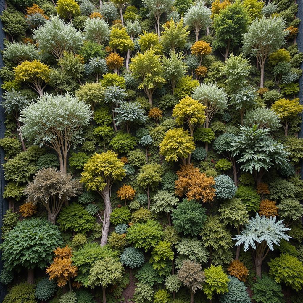 Lichen art wall installation depicting a forest scene