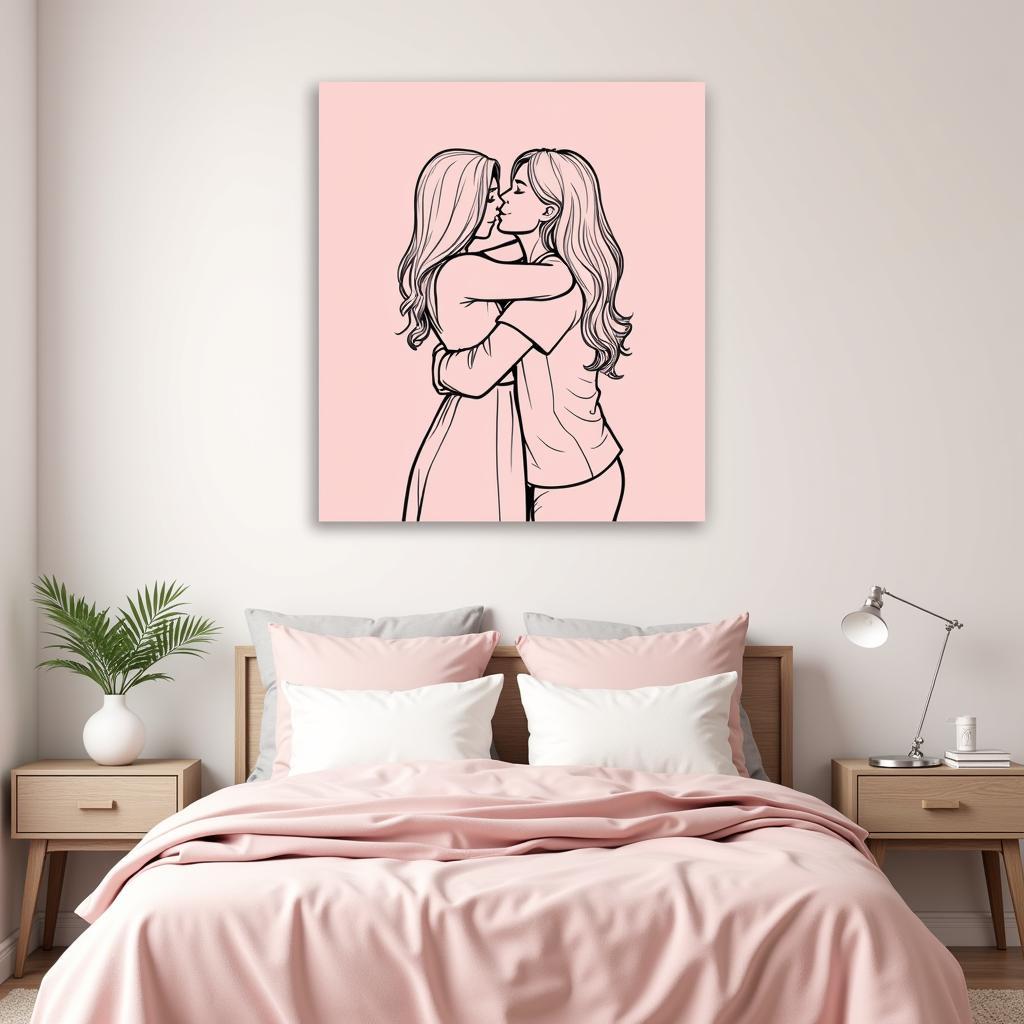 Romantic Bedroom with Light Pink Wall Art