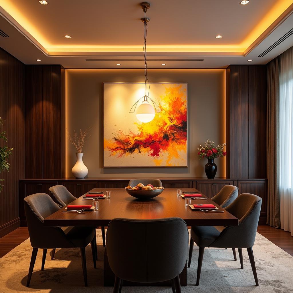 Lighted Canvas Art in a Dining Room