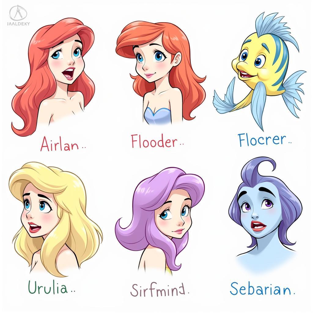 Character design sheet for The Little Mermaid