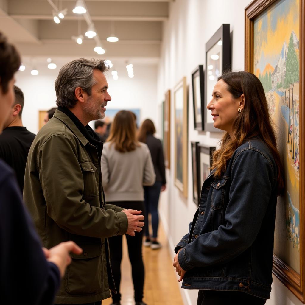 Artist interacting with visitors at the Livermore Art Walk