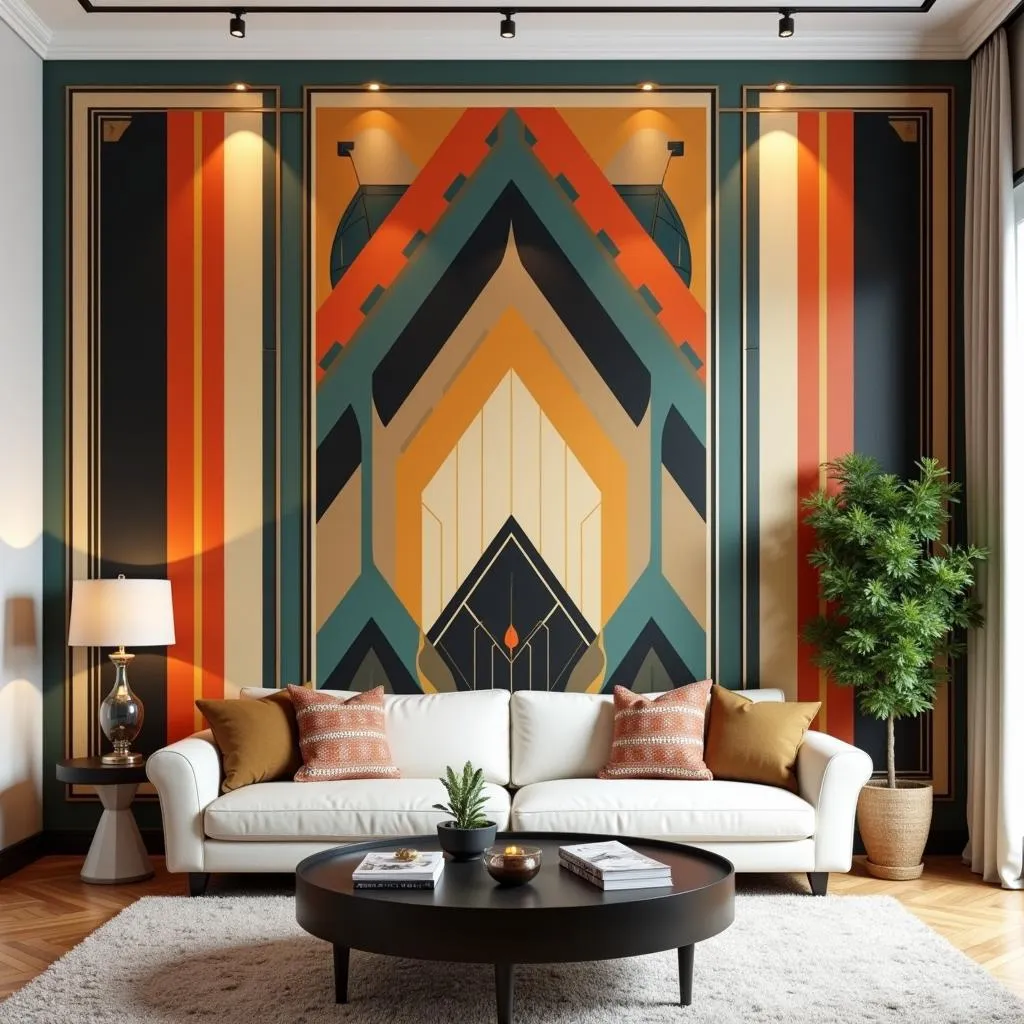 Art Deco mural in a living room