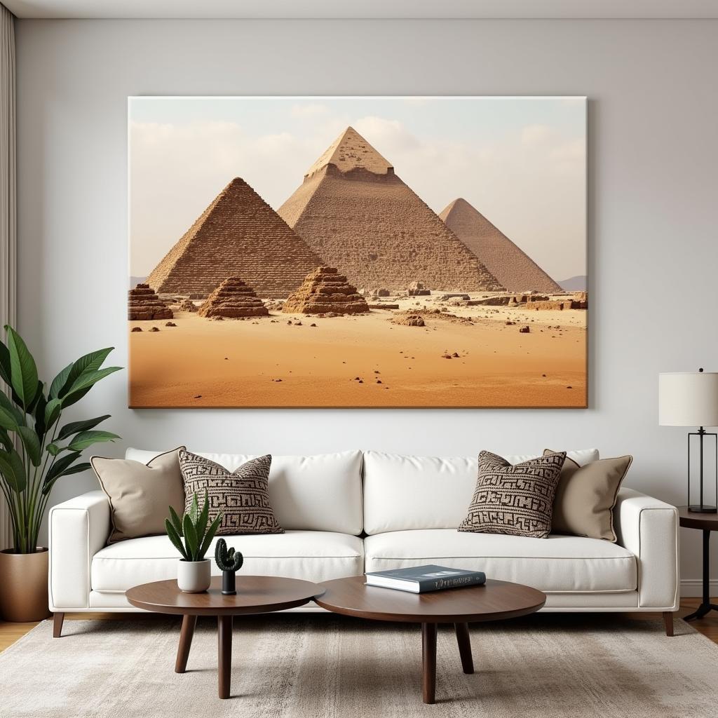 A Modern Living Room Decorated With Egypt-Themed Wall Art