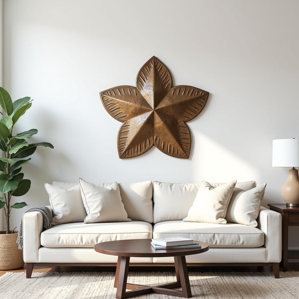 Living Room Decor with Metal Sand Dollar Wall Art