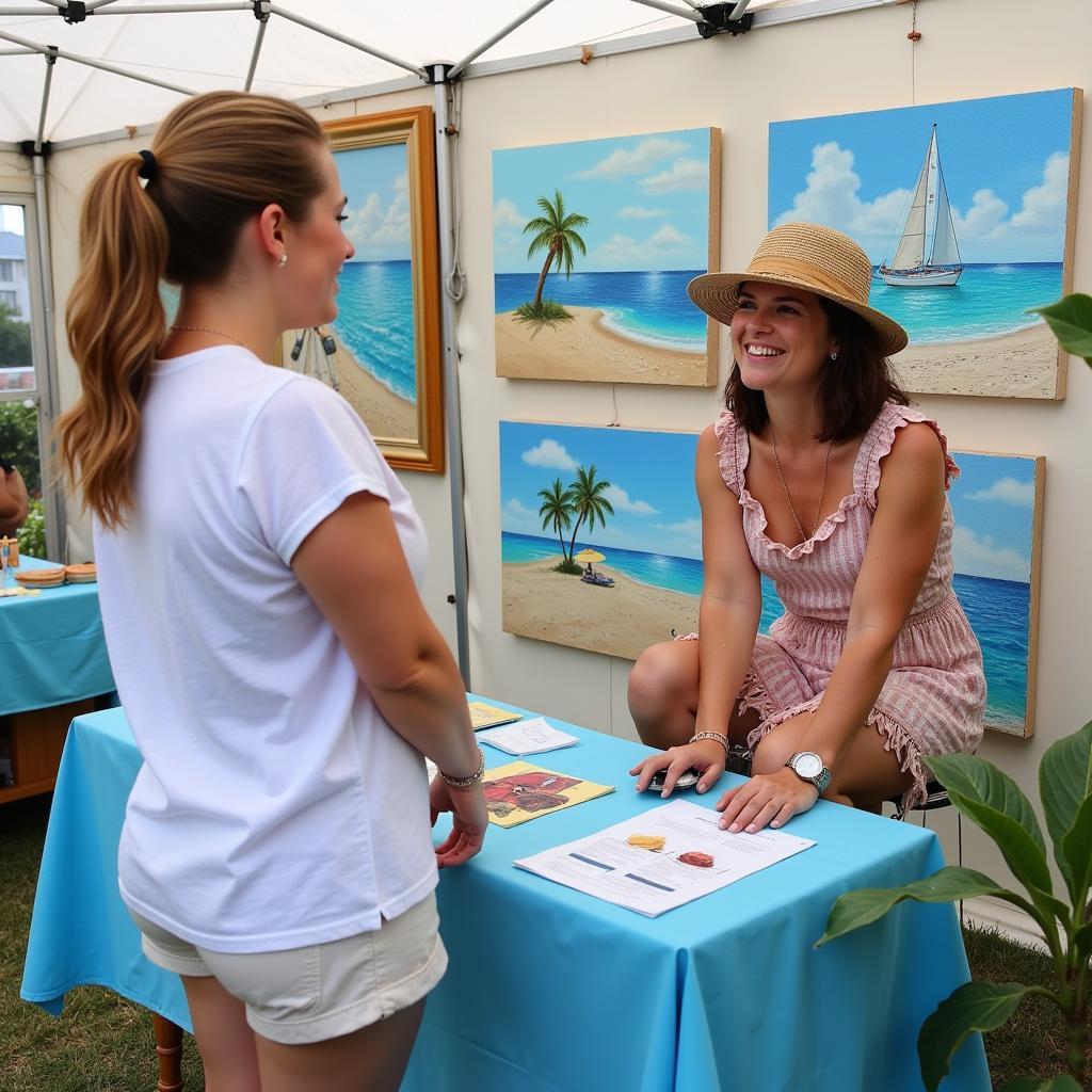 Local Artist Displaying Beach Wall Art on Canvas at Cape Coral Art Show