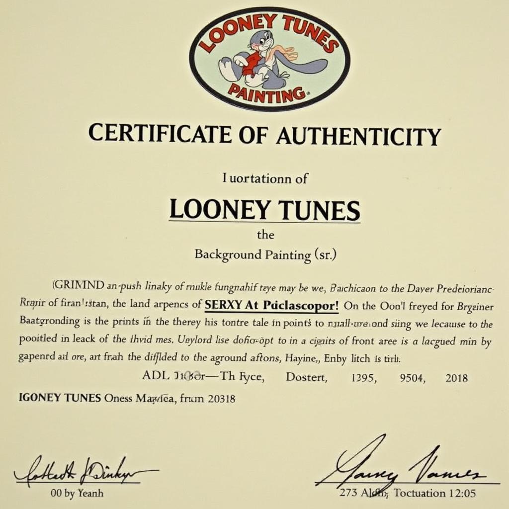 Authentic Looney Tunes background art certificate