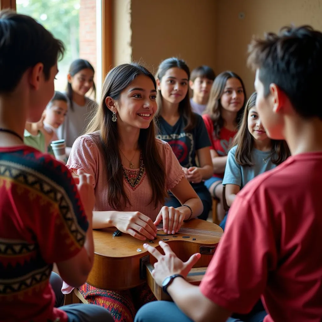 Young people attending a traditional performing arts class