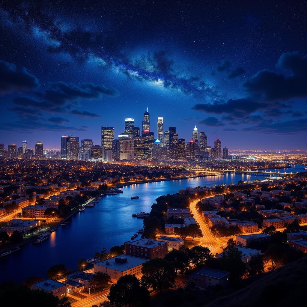 Los Angeles Skyline Art: Dazzling Night View