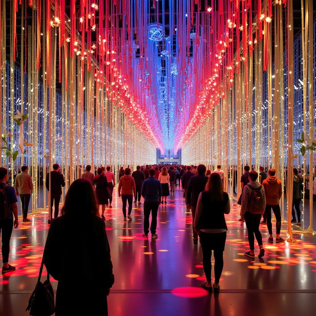 People interacting with an art installation during the Lower East Side Festival of the Arts