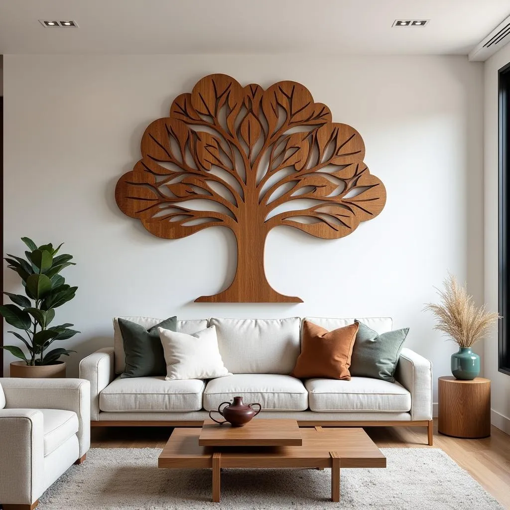 Lựa chọn wood tree wall art cho không gian phòng khách