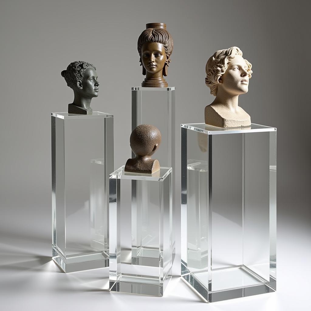 Lucite stands showcasing a variety of sculptures