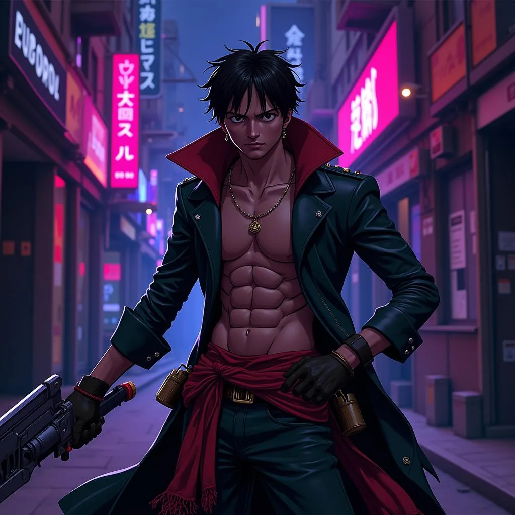 Luffy in a Cyberpunk Setting