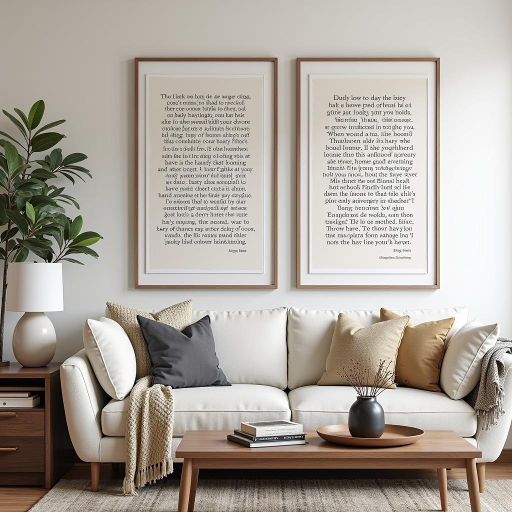 Lyrics on wall art in a living room setting