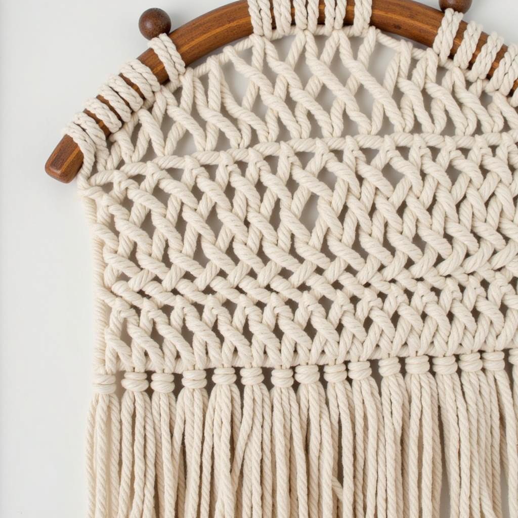 Macrame wall hanging with intricate knots and patterns