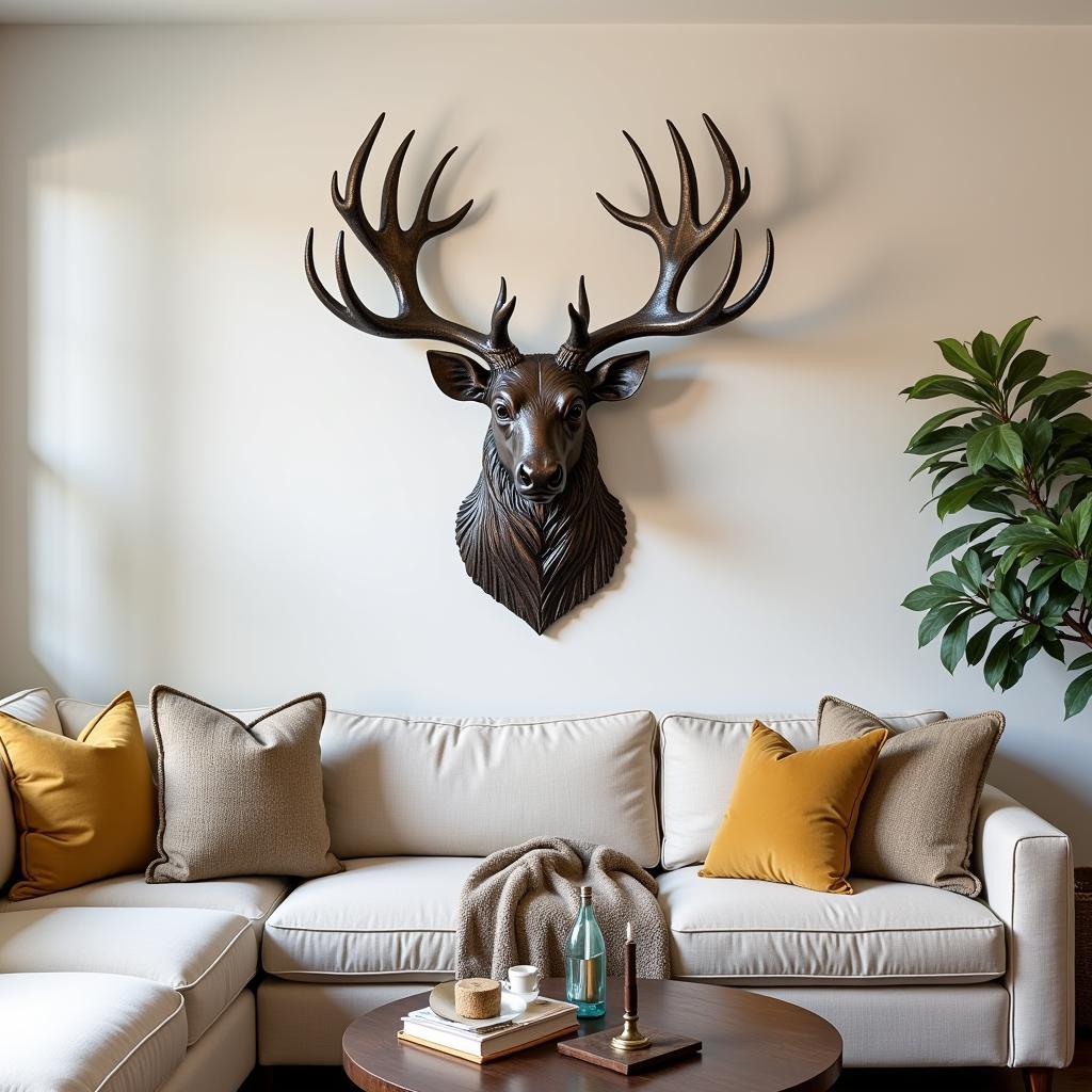 Majestic Elk Metal Wall Art in a Modern Living Room