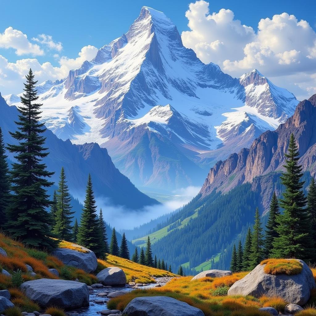 Majestic Snow Mountain Landscape Painting