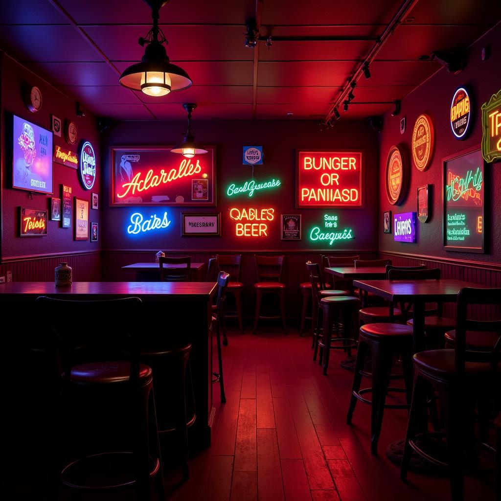 Neon Signs Illuminating a Man Cave