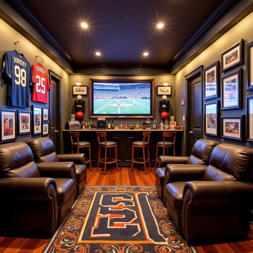 Man Cave Decorated with Sports Memorabilia